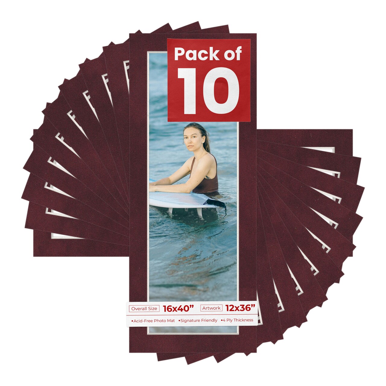 Dark Red Suede Mat Board for 16x40 Frames - Fits 12x36 Photos